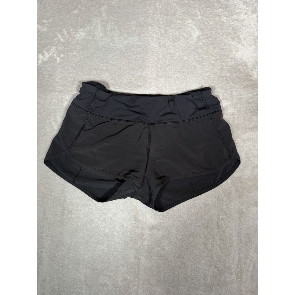 Lululemon Speed Up Shorts Black Running Athletic Size 8 Zipper Pocket Low Rise